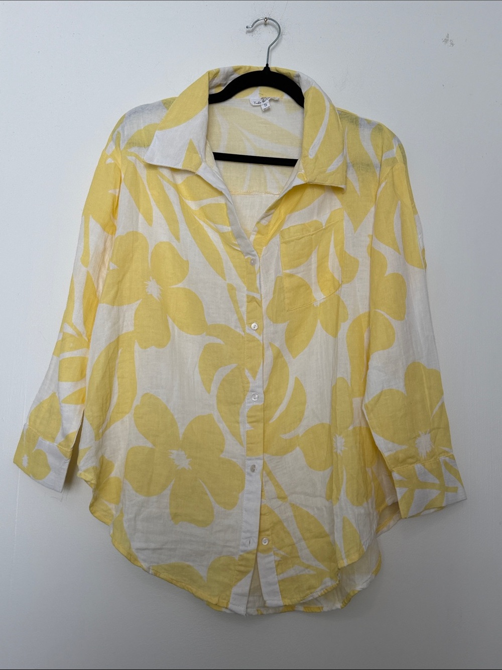 Turks & Caicos Yellow Floral 100% Cotton Button Down Shirt